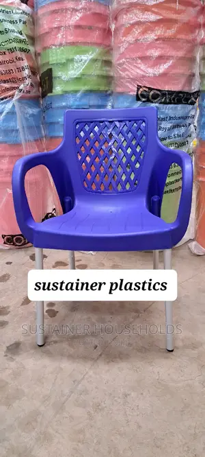Dark Blue Plastic Chairs With Metal Tubing Legs