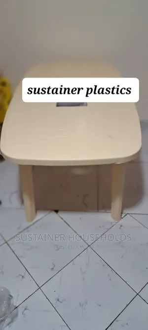 Creamy Rectangular Plastic Table, 6 Seaters