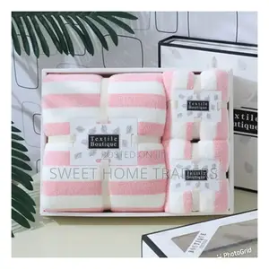 3in1 Wide Stripe Coral Velvet Microfiber Bath Towel