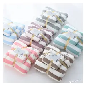 3in1 Wide Stripe Coral Velvet Microfibertowel With Gift Box