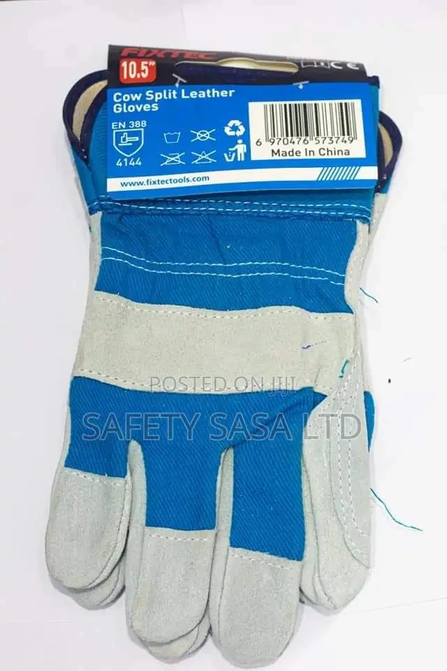 Cow Split Leather Gloves Blue & Red