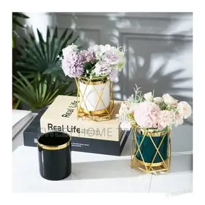White Succulent Stand Flower Plant Vase With Metal Stand;;