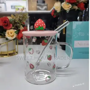 Fruit Style Cartoon Transparent Glass Cup With Straw
