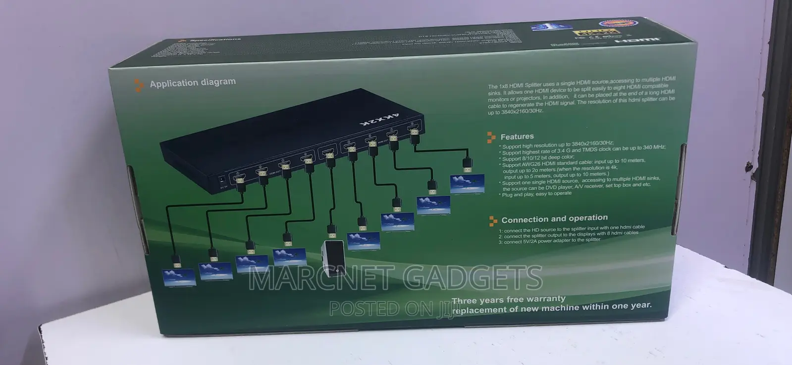 8 Way Hdmi Splitter 3.4gbps Dolby Support 8/10/12 Color