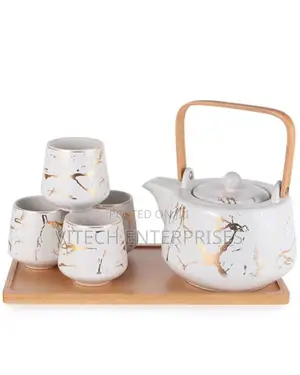 Stylish Tea/Coffee Teapot Set With Ceramic Tray 6 Cup Mugs