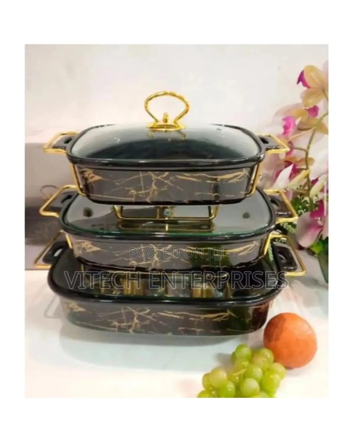 Set of 3 Ceramic Serving Bowls/Chaffing Dishes