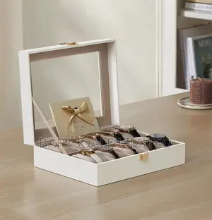 WHITE Watch Display Organizer Box Case 10 PU LEATHER SLOTS