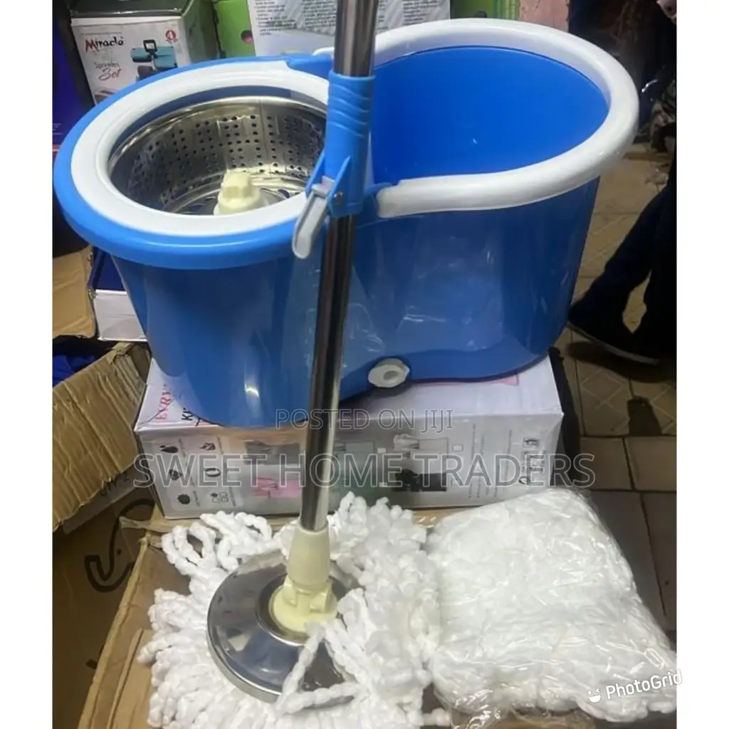 Metallic Spin Mop With Wheels Blue