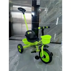 Kids Tricycle - Pink With Push Handle Green Black