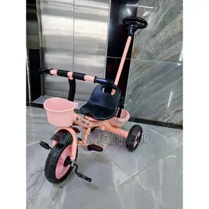 Kids Tricycle - Pink With Push Handle Pink Black