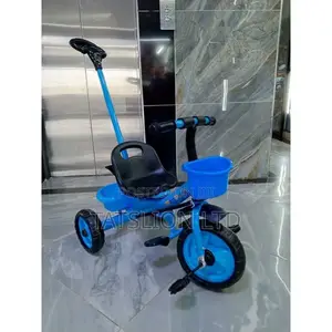 Kids Tricycle - Pink With Push Handle Blue Black