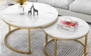 White Nesting Coffee Table Marble Effect (MDF)