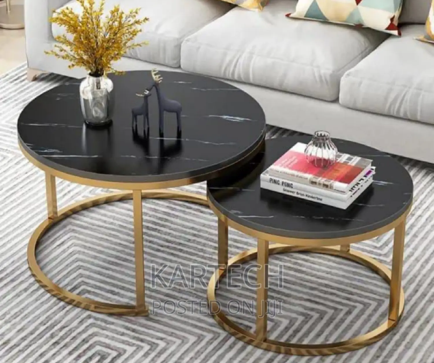 Black Nesting Coffee Table Marble Effect (MDF)