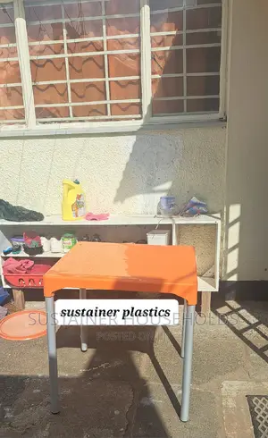 Square Orange Plastic Tables With Metal Legs Available