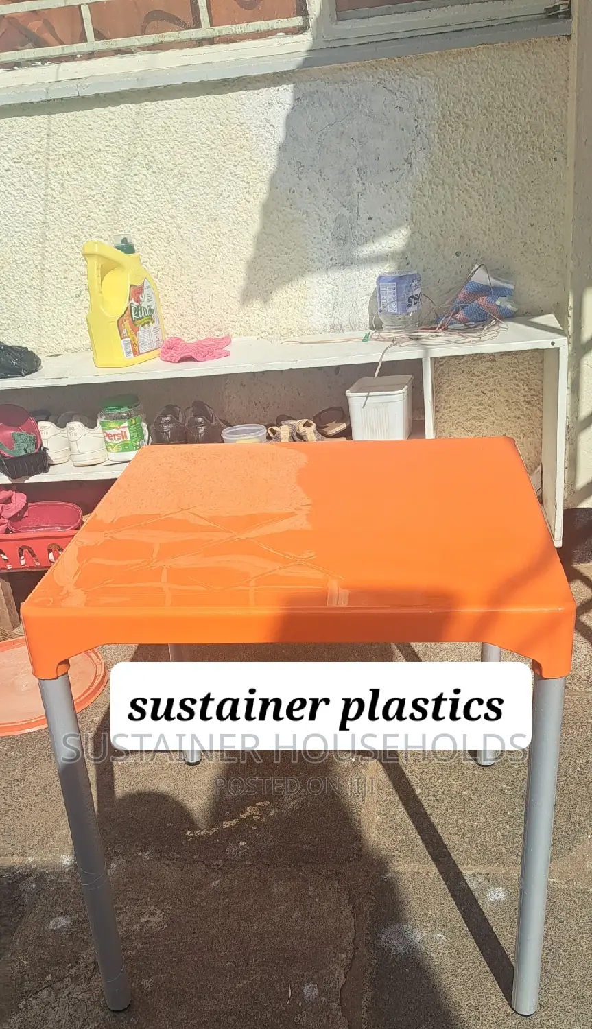 Square Orange Plastic Tables With Metal Legs Available