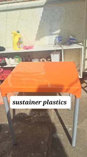 Square Orange Plastic Tables With Metal Legs Available
