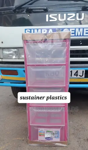 Pink 5 Storey's Plastic Drawer