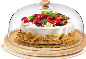 Bamboo Base Cake/Fruit Stand With Aclyric Top Dome Cover