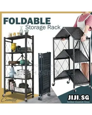 Foldable Kitchen Metallic Storage Rack With Wheels - 5 Tier