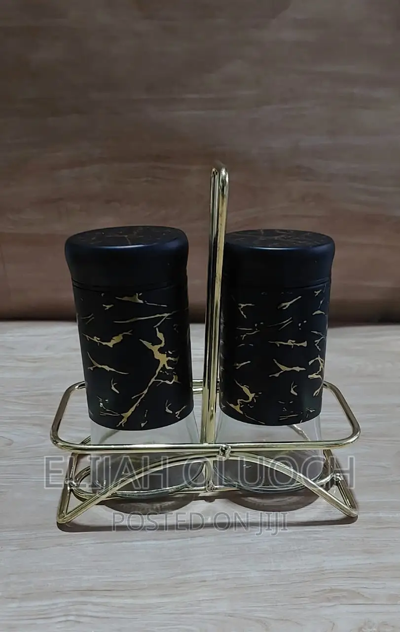 2pcs Marble Profile Glass Salt Shaker Plus Stand