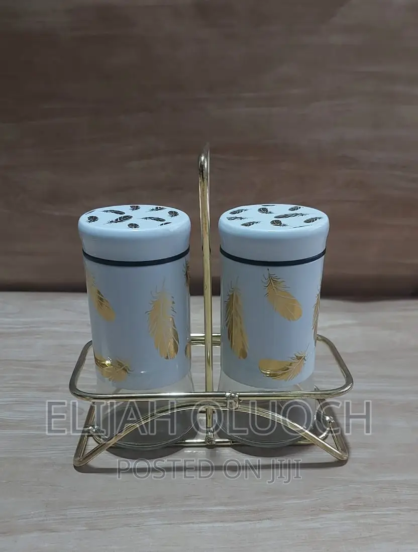 2pcs Marble Profile Glass Salt Shaker Plus Stand
