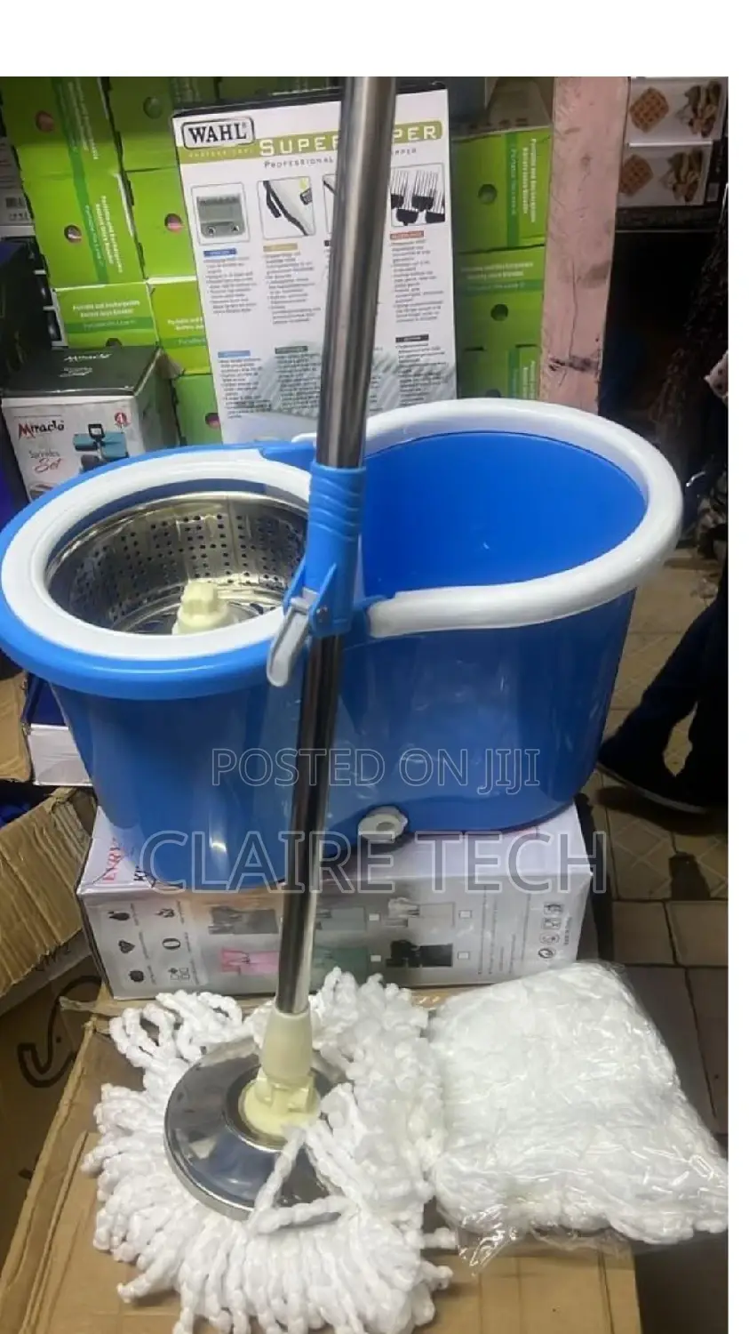 Strong Mettalic Spin Mop and Bucket( Blue)