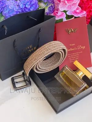 Men's Gift Package Beige Wooven Belt