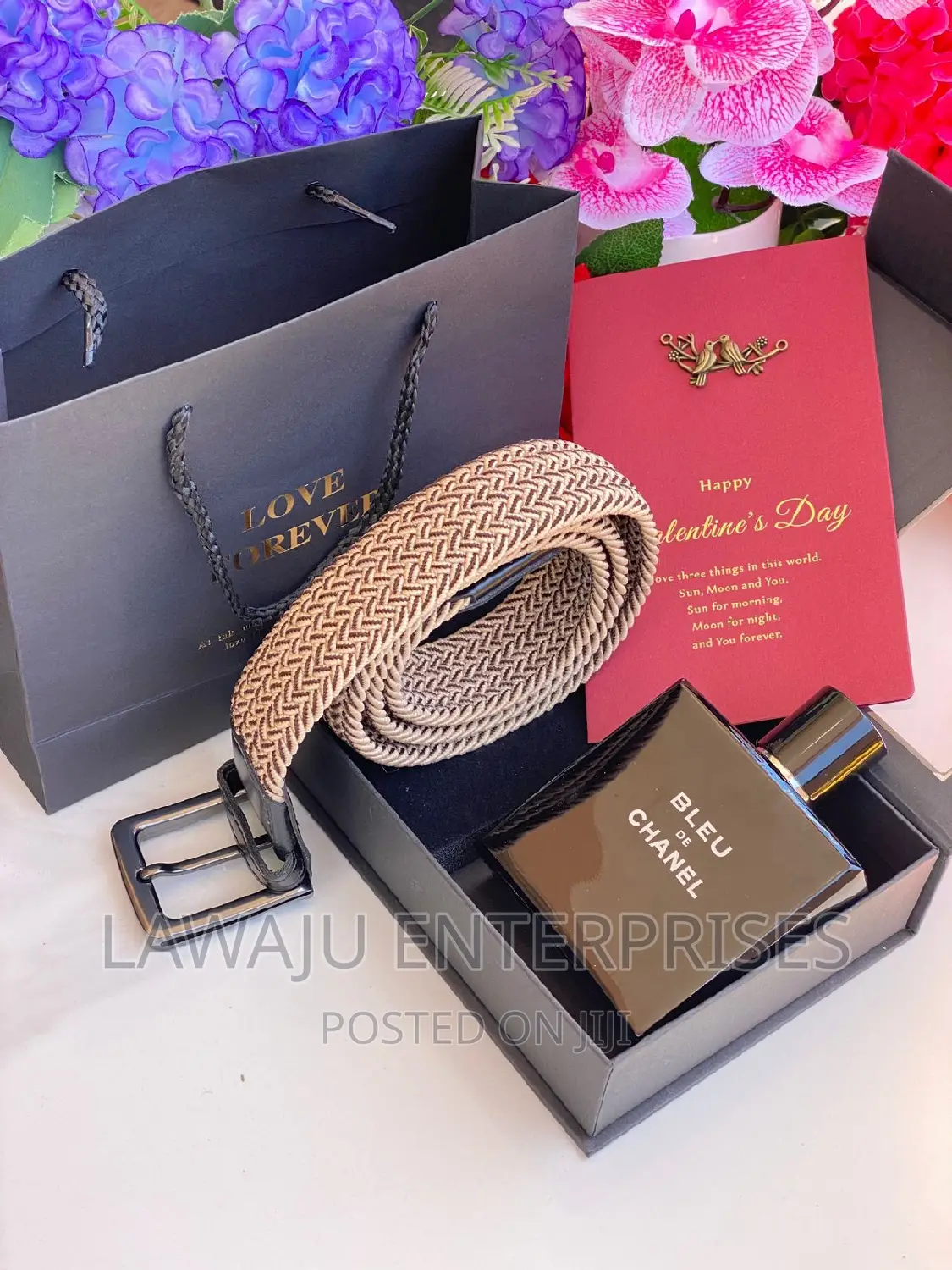 Men's Gift Package Beige Wooven Belt