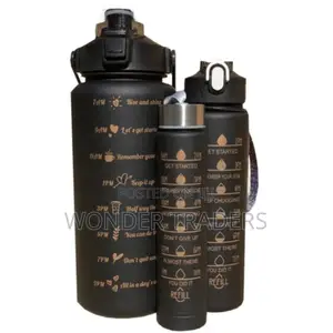 Black Themed Motivational Water Bottle 3 in 1