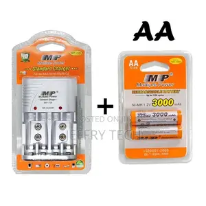 Multiple Power 2 X AA Rechargeable Batteries,Ni-mh 1.2V + Ch