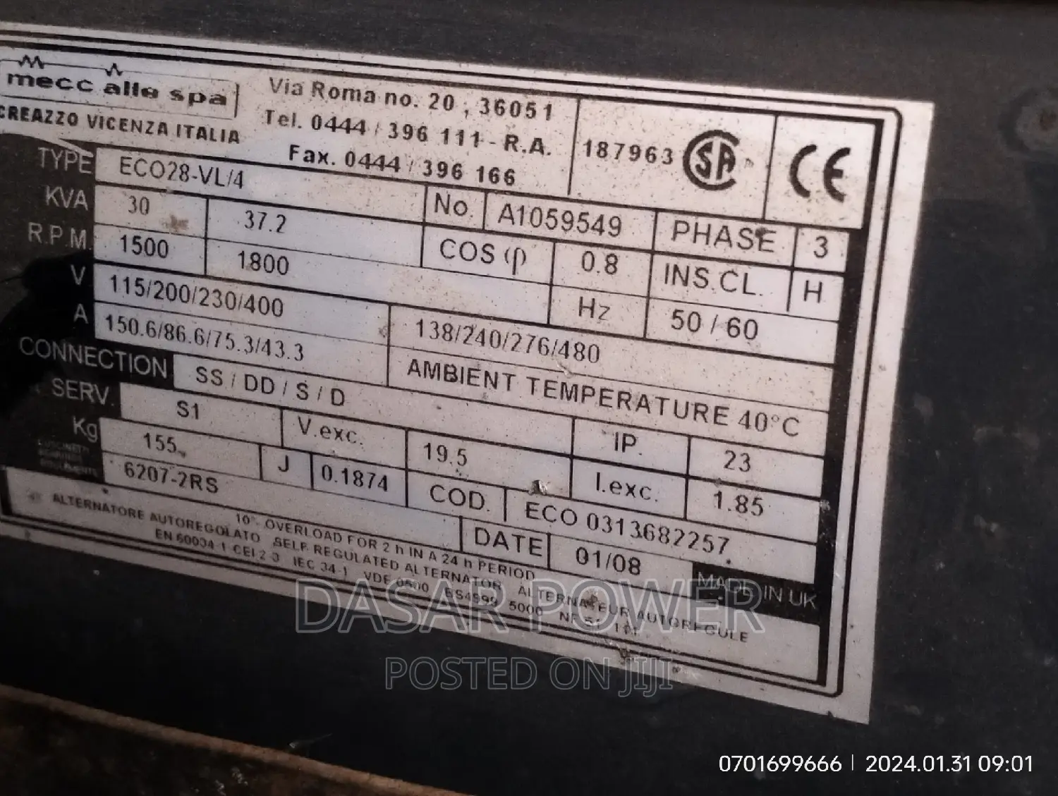 30kva Ex Uk Power Generator, Perkins
