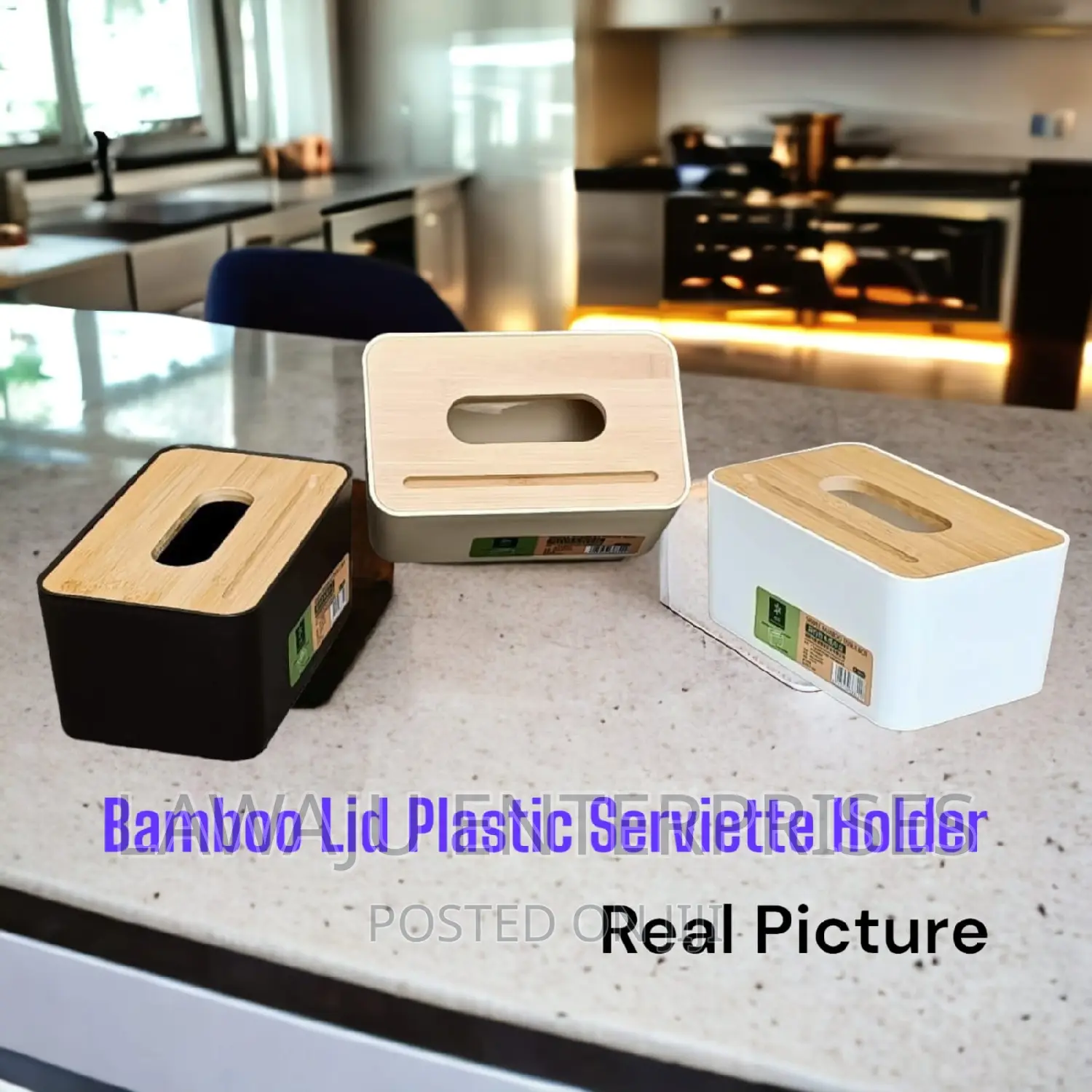 Bamboo Lid Plastic Serviette Holder