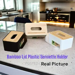 Bamboo Lid Plastic Serviette Holder