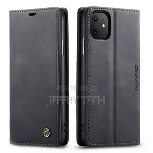 iPhone 11 Pro Retro Black Suede Leather Flip Case For