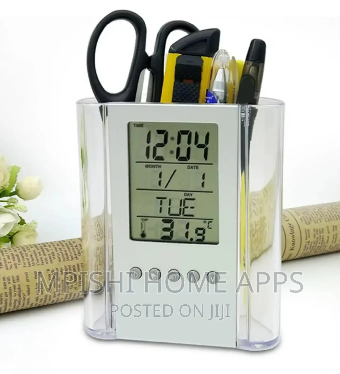 Digital Clock Pen Holder