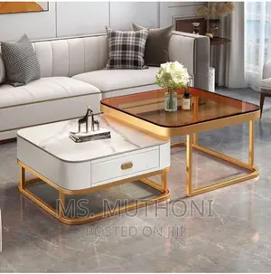 Square Glass Top Nesting Coffee Table Set + Storage Drawer