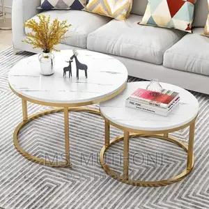 Pure Marble Nesting Tables With Gold Metallic Frame