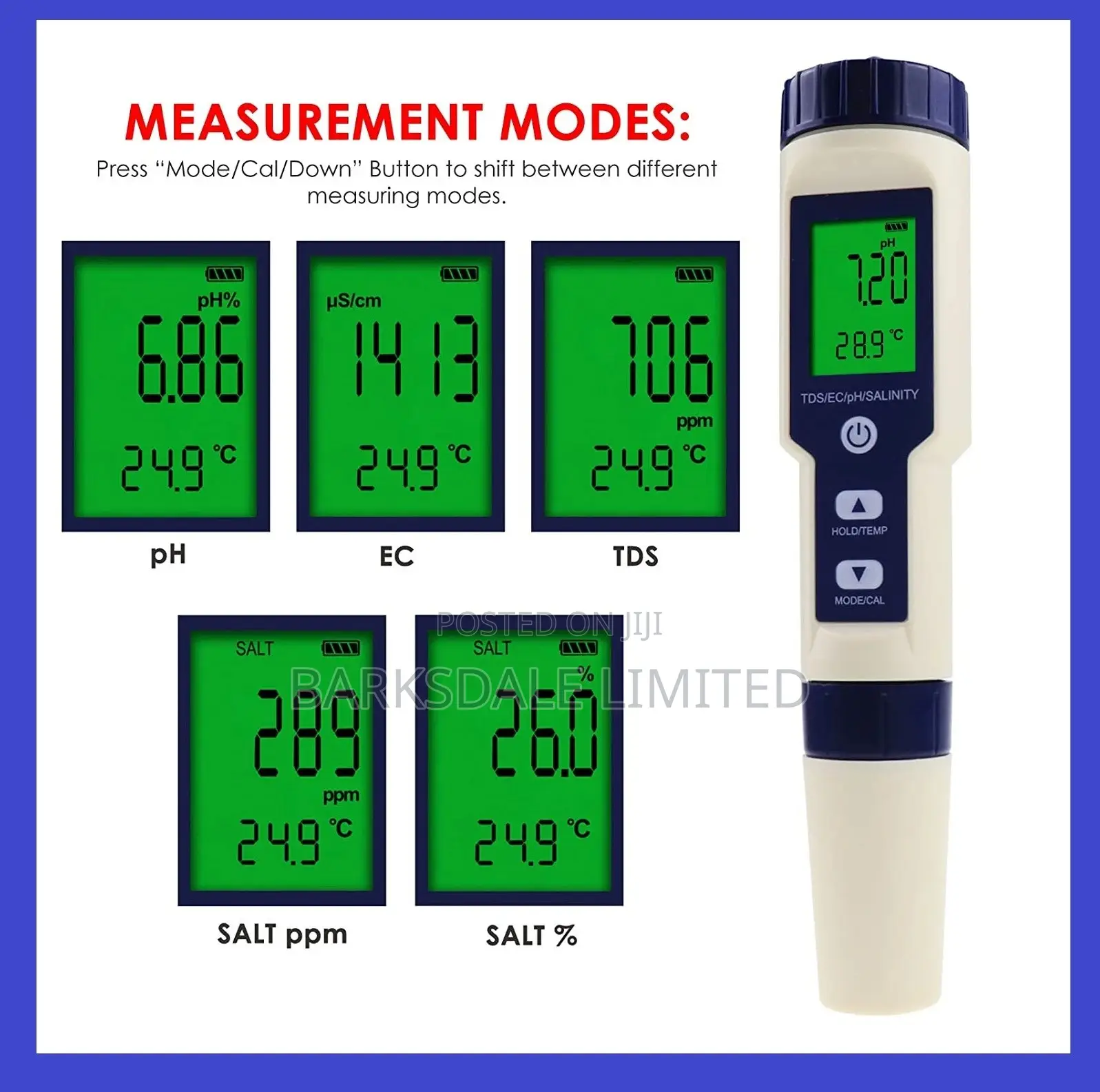 5 in 1 TDS Ec Ph Salinity Temp Water Quality Tester Meter