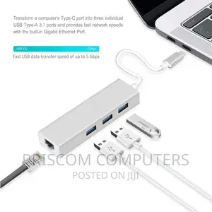 Type-C to Gigabit Ethernet LAN Network+3 USB Ports,