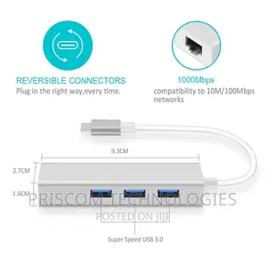 Type C Hub With 3.0 USB Ports and Gigabit Ethernet Rj45 Lan