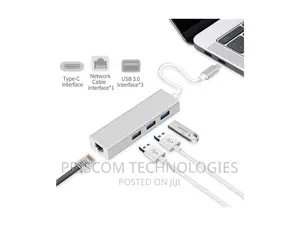 USB Type C to 3 Port USB Hub With LAN, Type C Male to Rj45