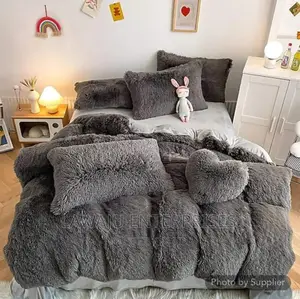 Grey Fluffy Plush Velvet Duvet Set