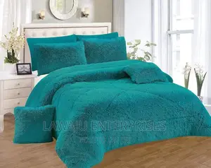 Turquoise Fluffy Plush Velvet Duvet Set