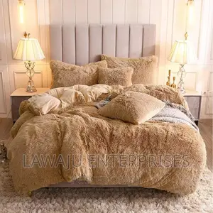 Beige Fluffy Plush Velvet Duvet Set