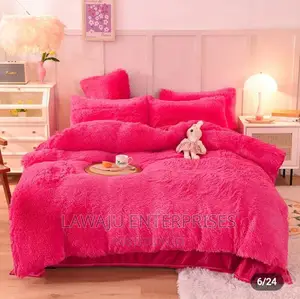 Pink Fluffy Plush Velvet Duvet Set