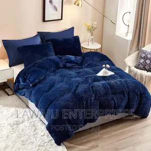 Navy Blue Fluffy Plush Velvet Duvet Set