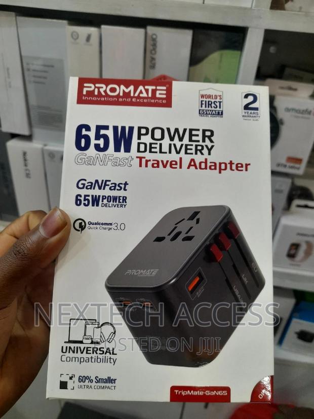 Promate 65W Power Delivery Ganfast Travel Adapter