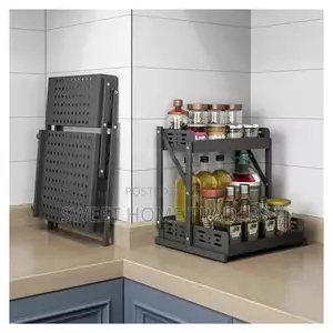 2tier Multifunctional Foldable Kitchen Spice Rack