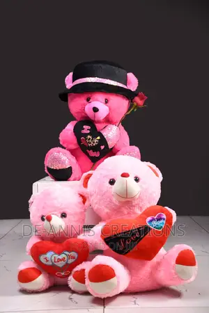 Pink Valentine Teddy Bears With a Hat