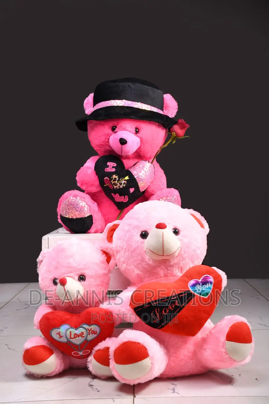 Pink Valentine Teddy Bears With a Hat